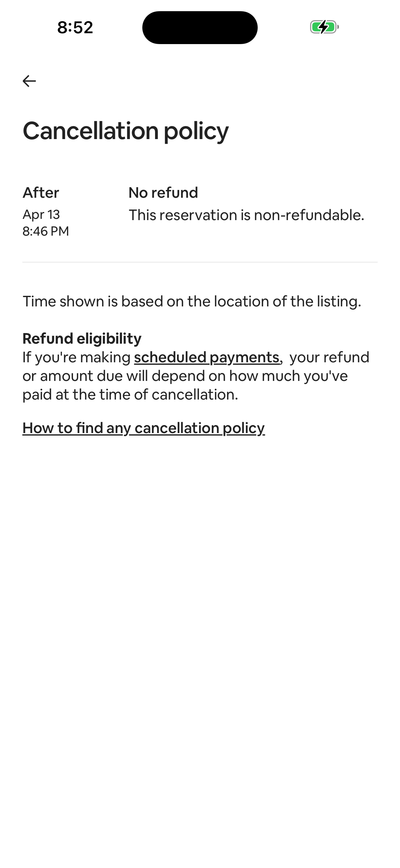 Cancellation Policy detail