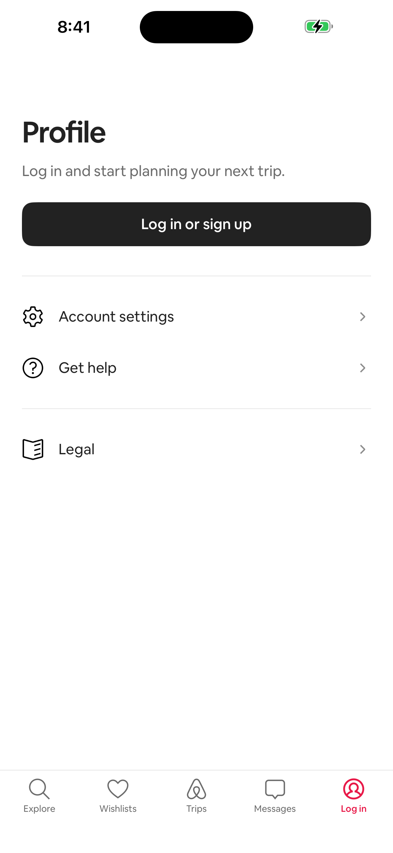 Profile — Logged-out landing