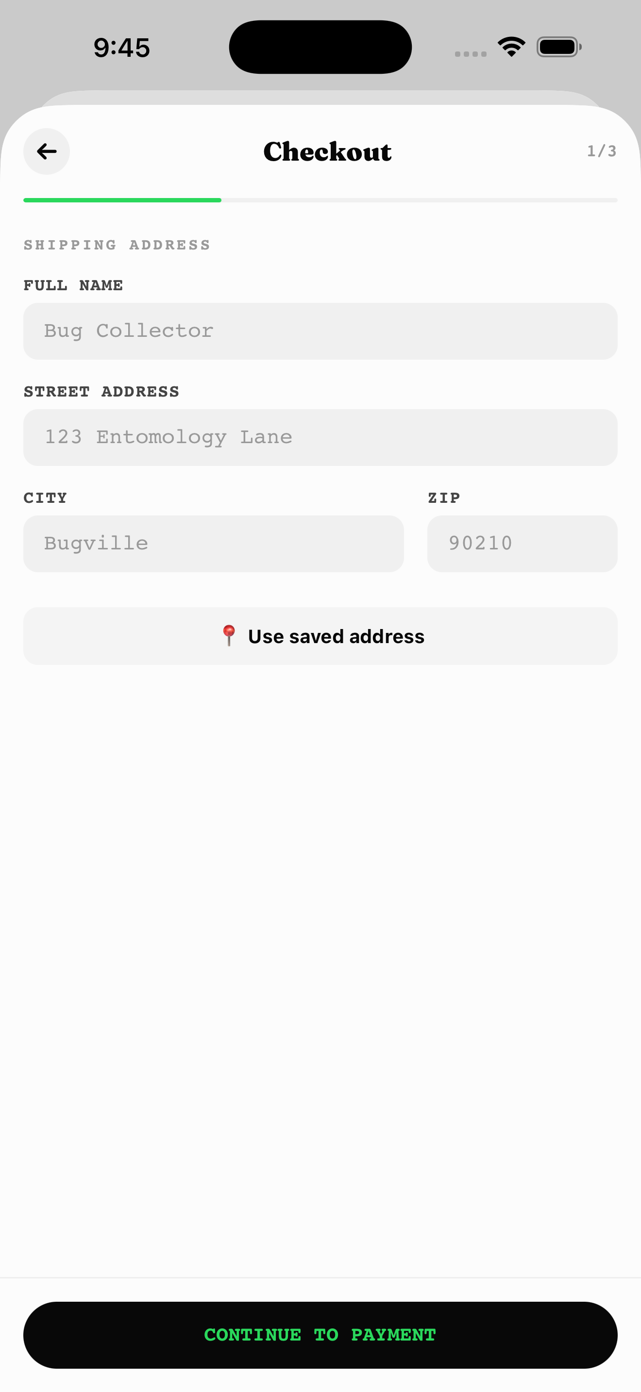 Checkout - Shipping Address (1/3)