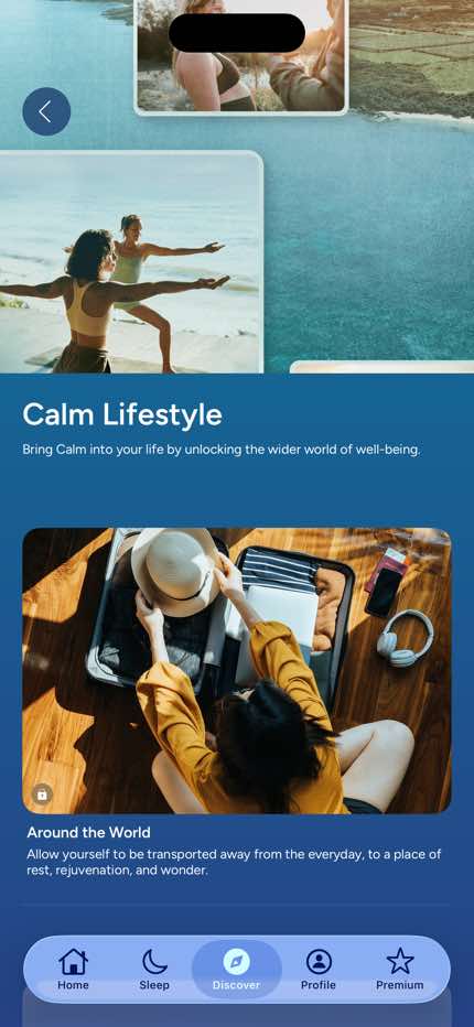 Calm Calm Lifestyle screen in Home to Calm Lifestyle flow