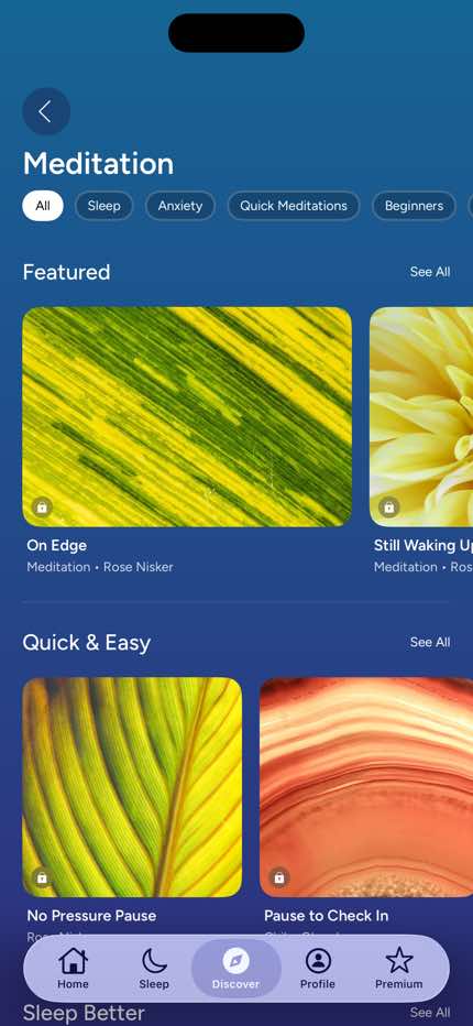 Calm Meditation screen in Home to Meditation flow