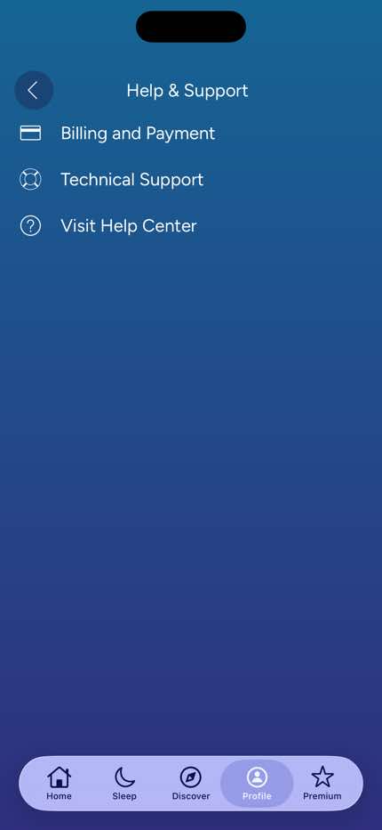 Settings — Help & Support