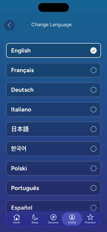 Settings — Change Language
