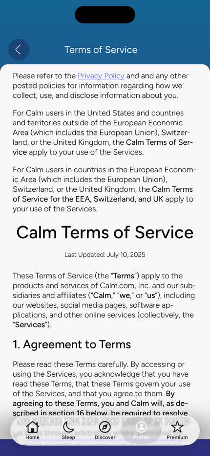 Settings — Terms of Service