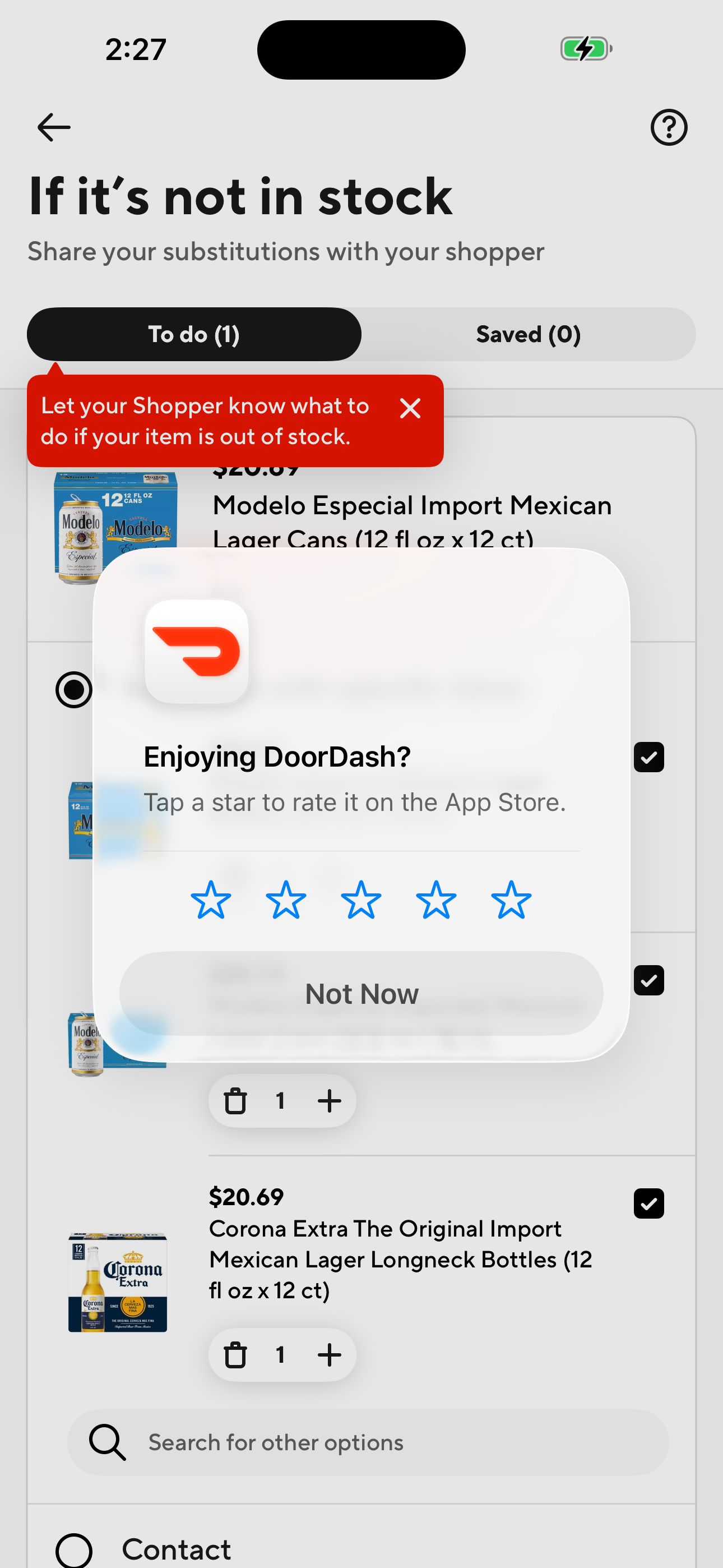 App Store rating prompt (DoorDash custom)