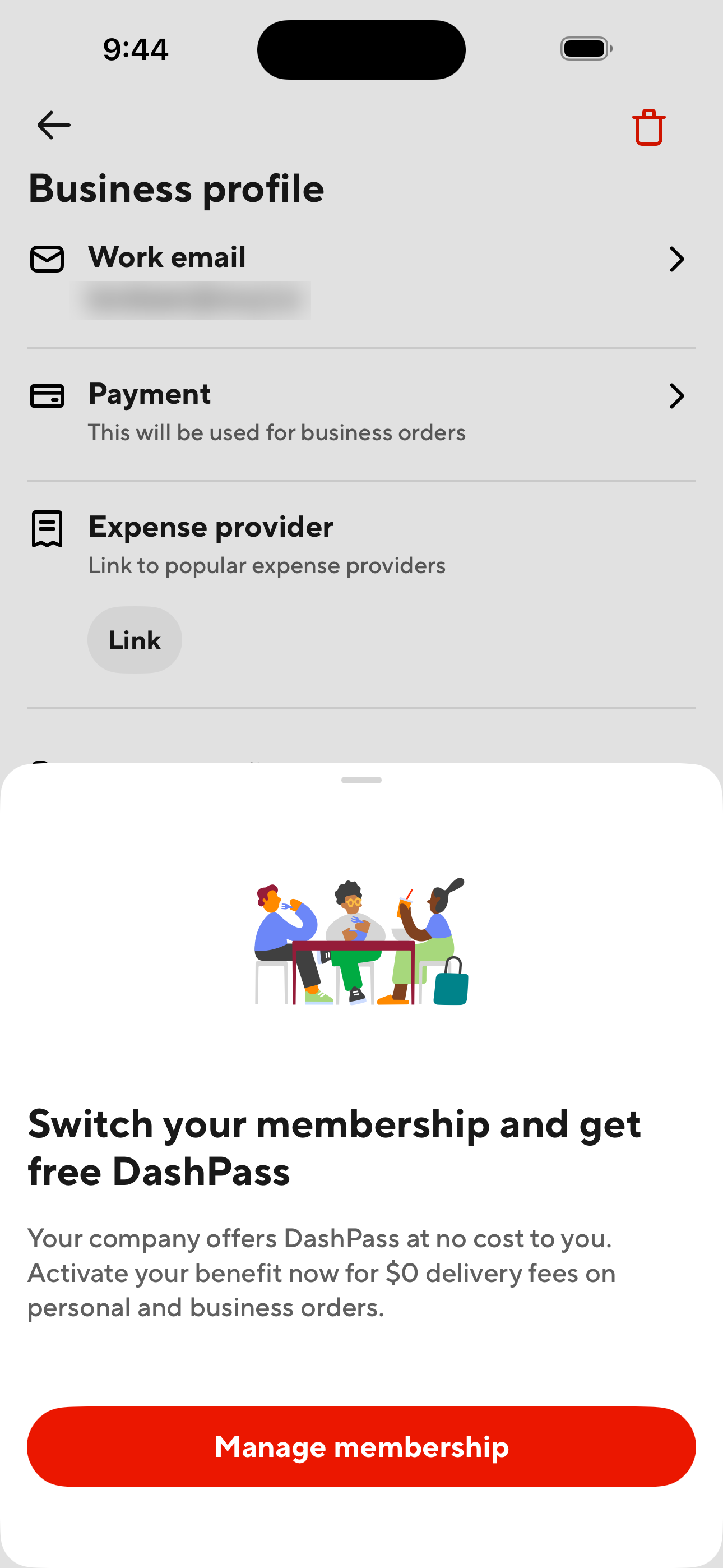 Business Profile + Switch membership prompt