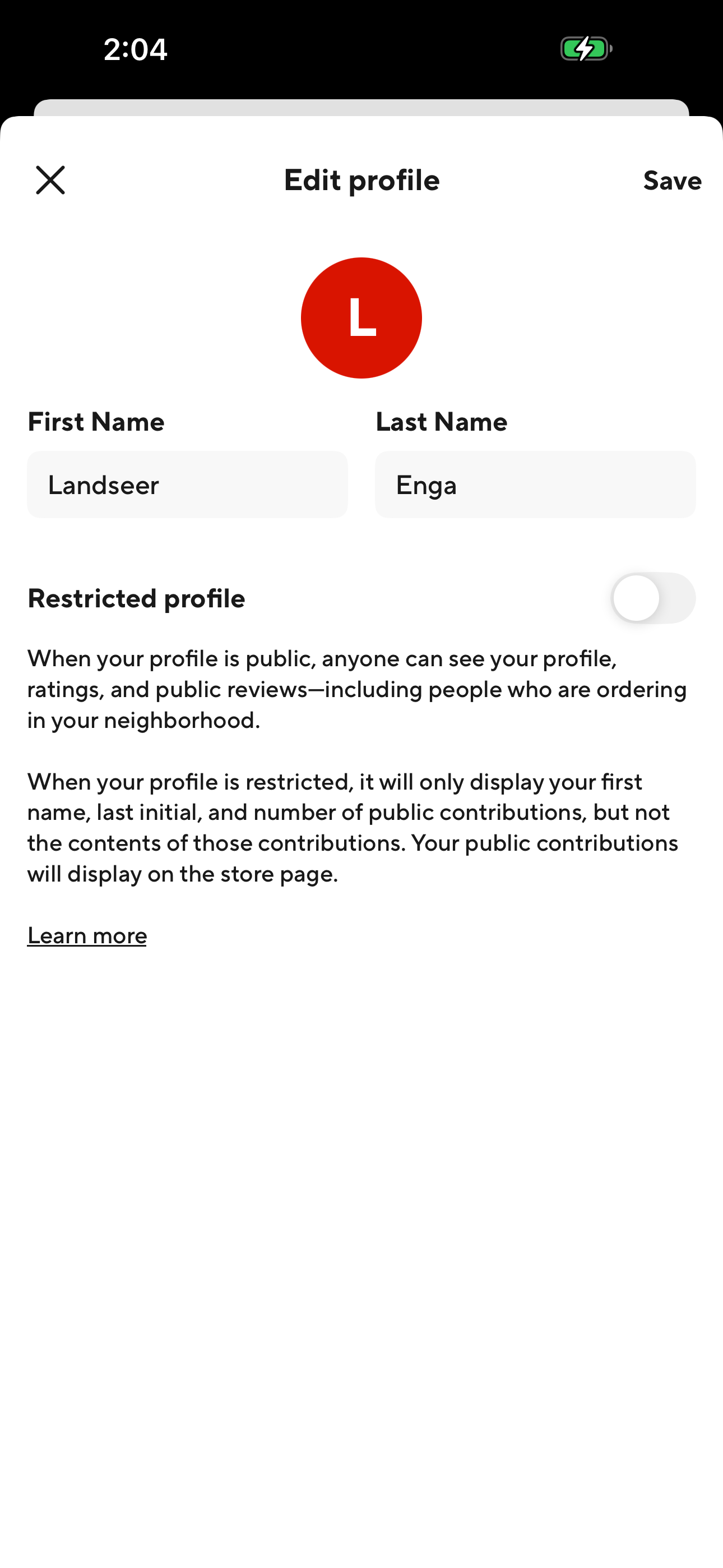Edit Profile (modal sheet)
