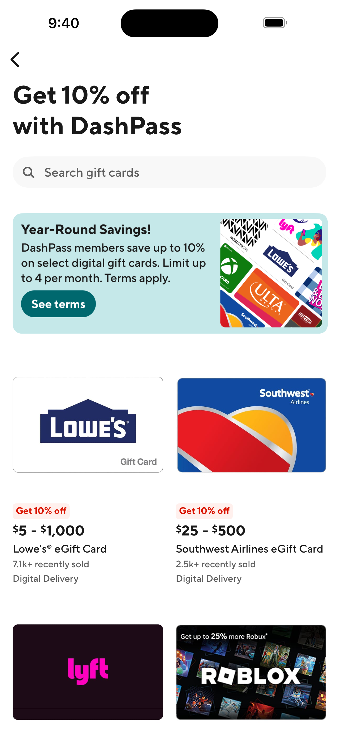 eGift Cards catalog