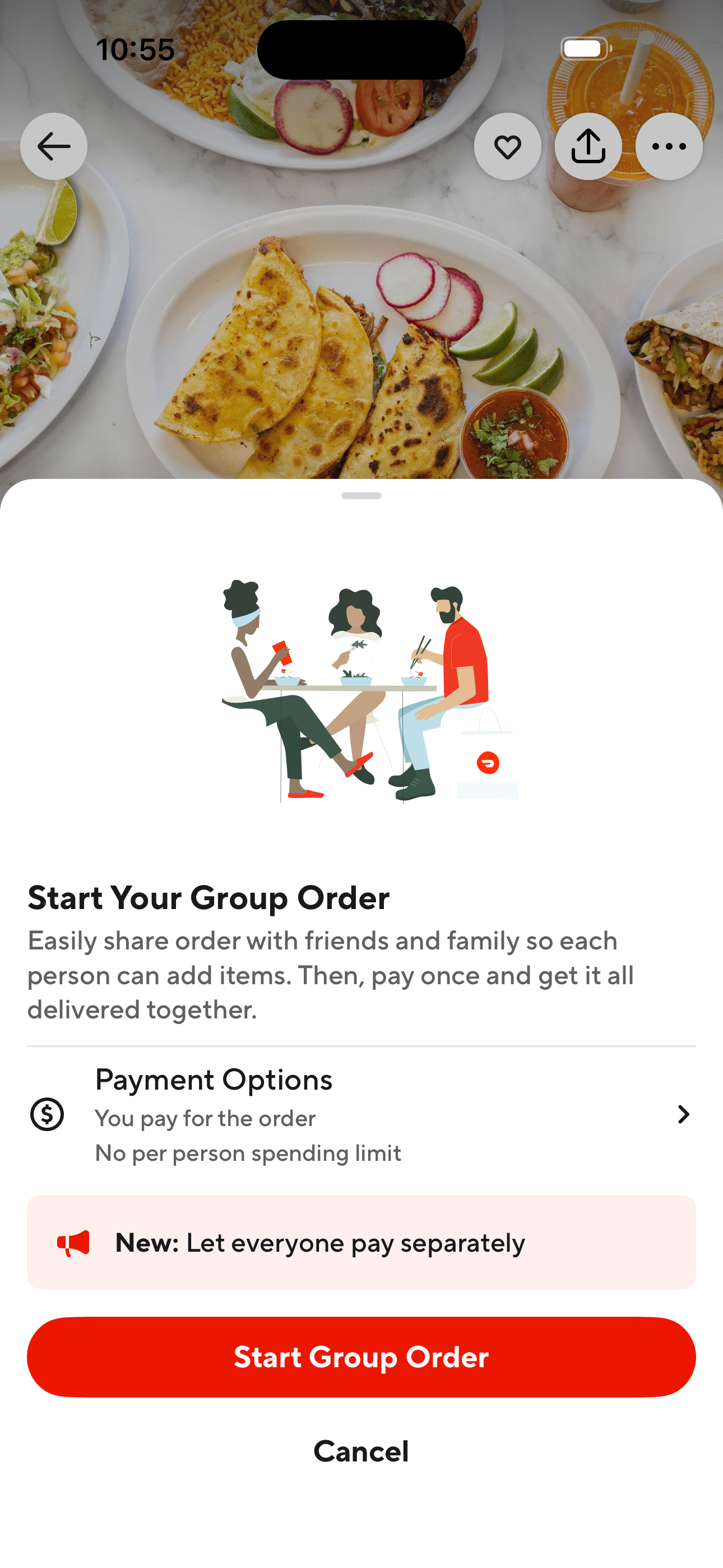 Start Your Group Order sheet