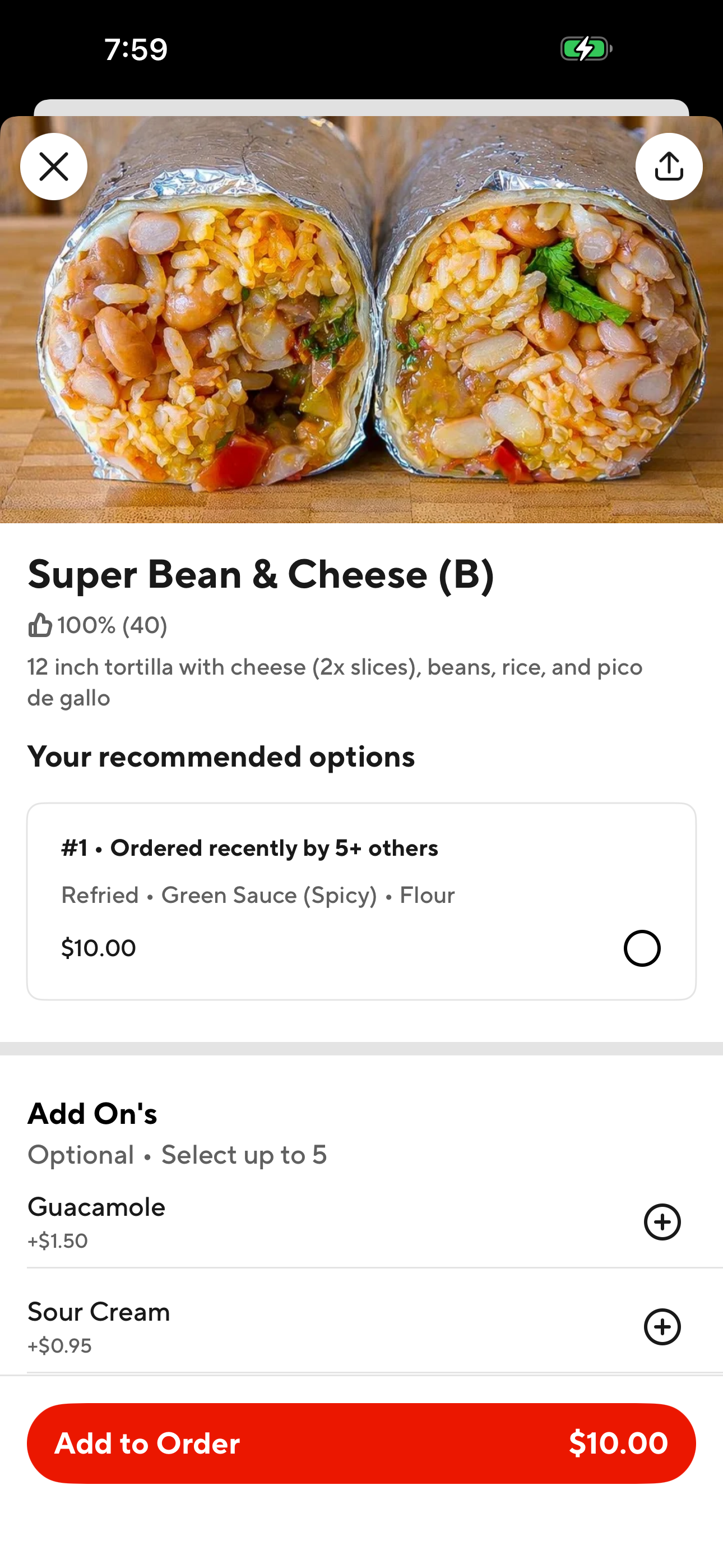 Menu item customizer