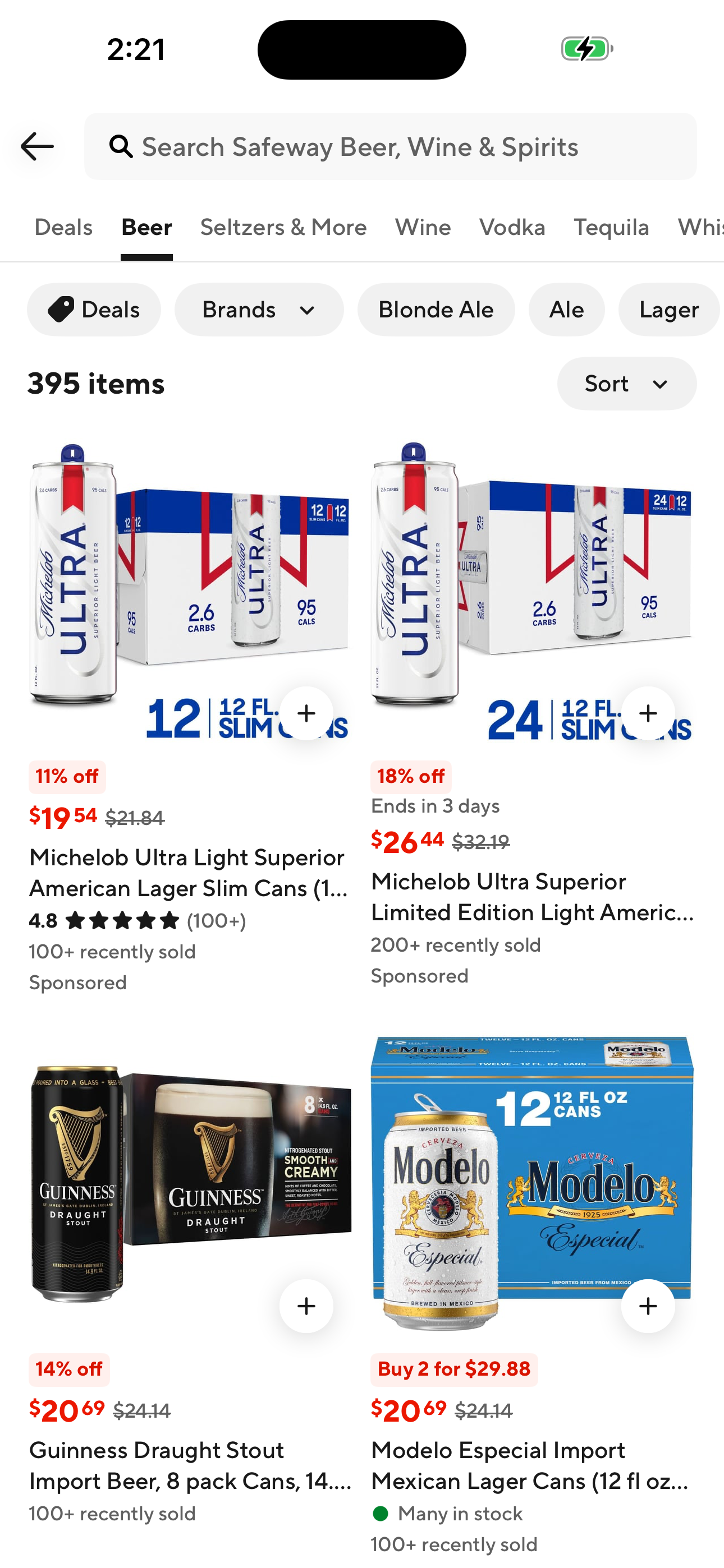 Liquor store category listing (Beer, 395 items)