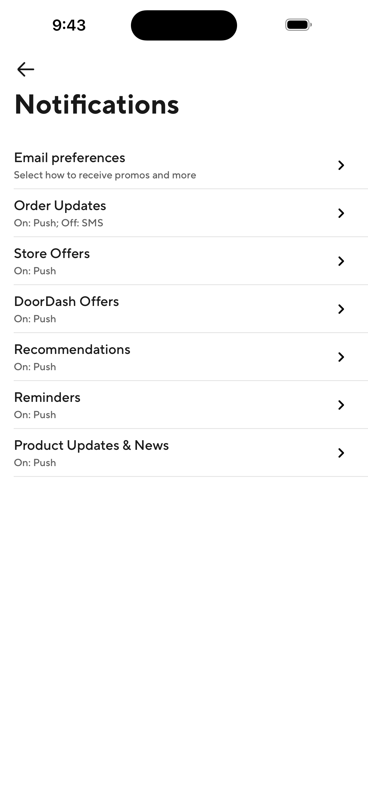 Notifications preferences