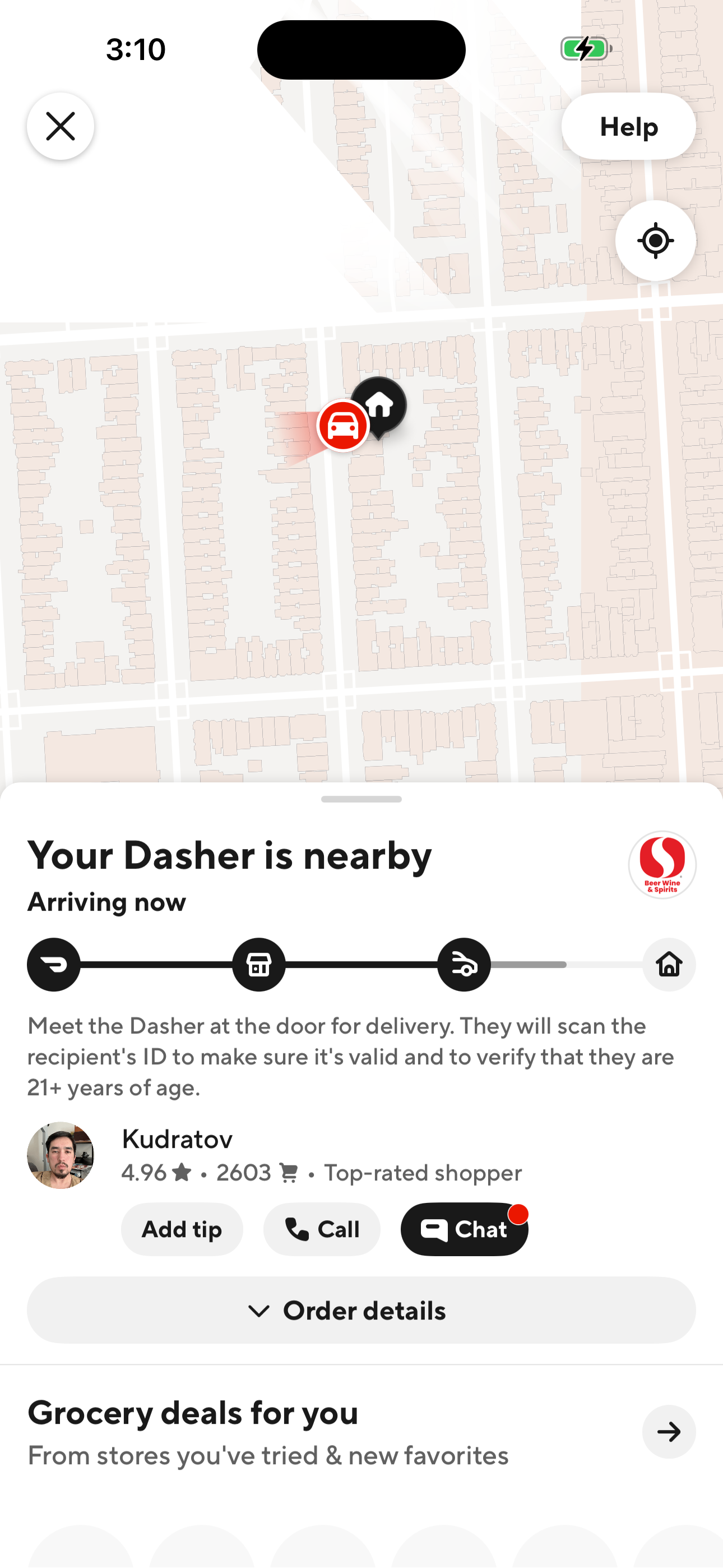 Order Tracking: Dasher Arriving