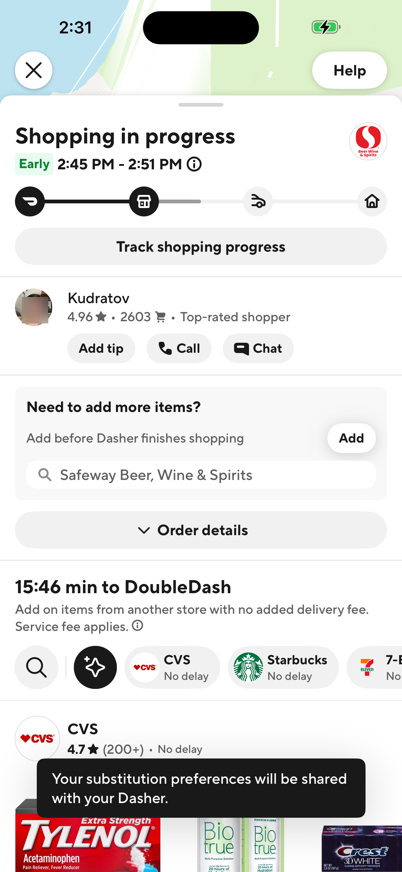 Order Tracking — Shopping in progress (live)