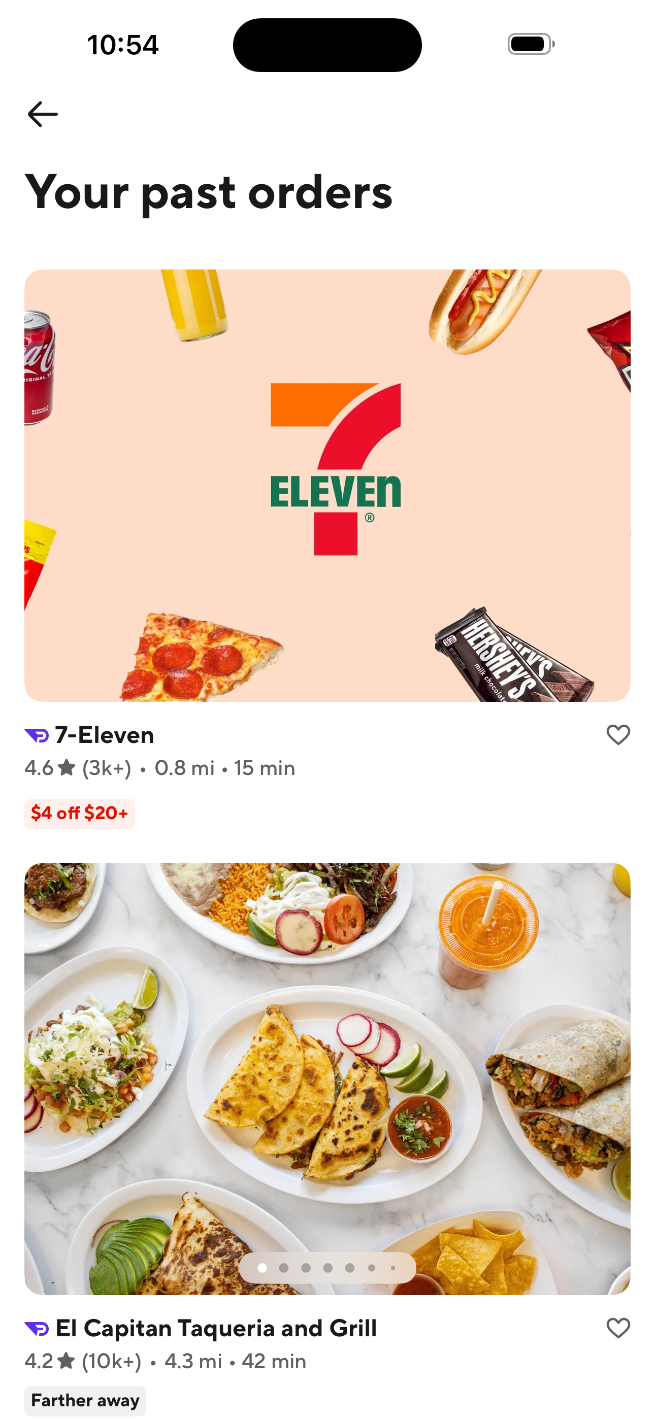 Your past orders (stores list)