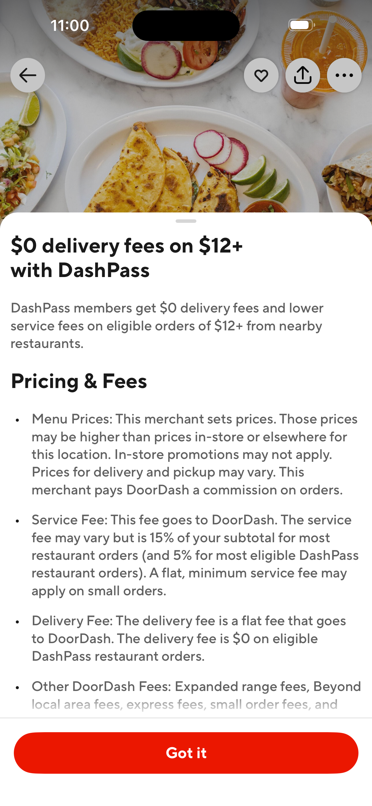 Pricing & Fees explainer modal