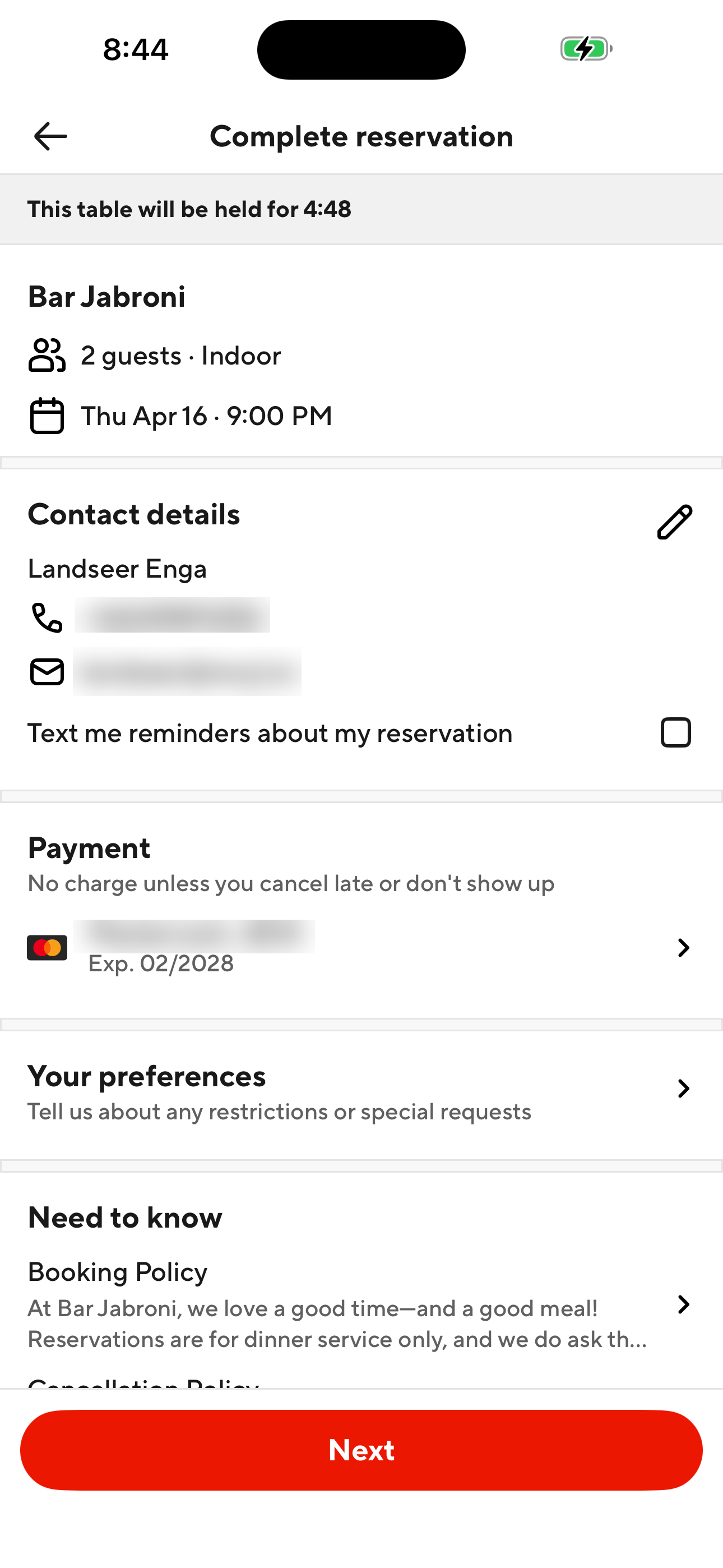 Complete reservation