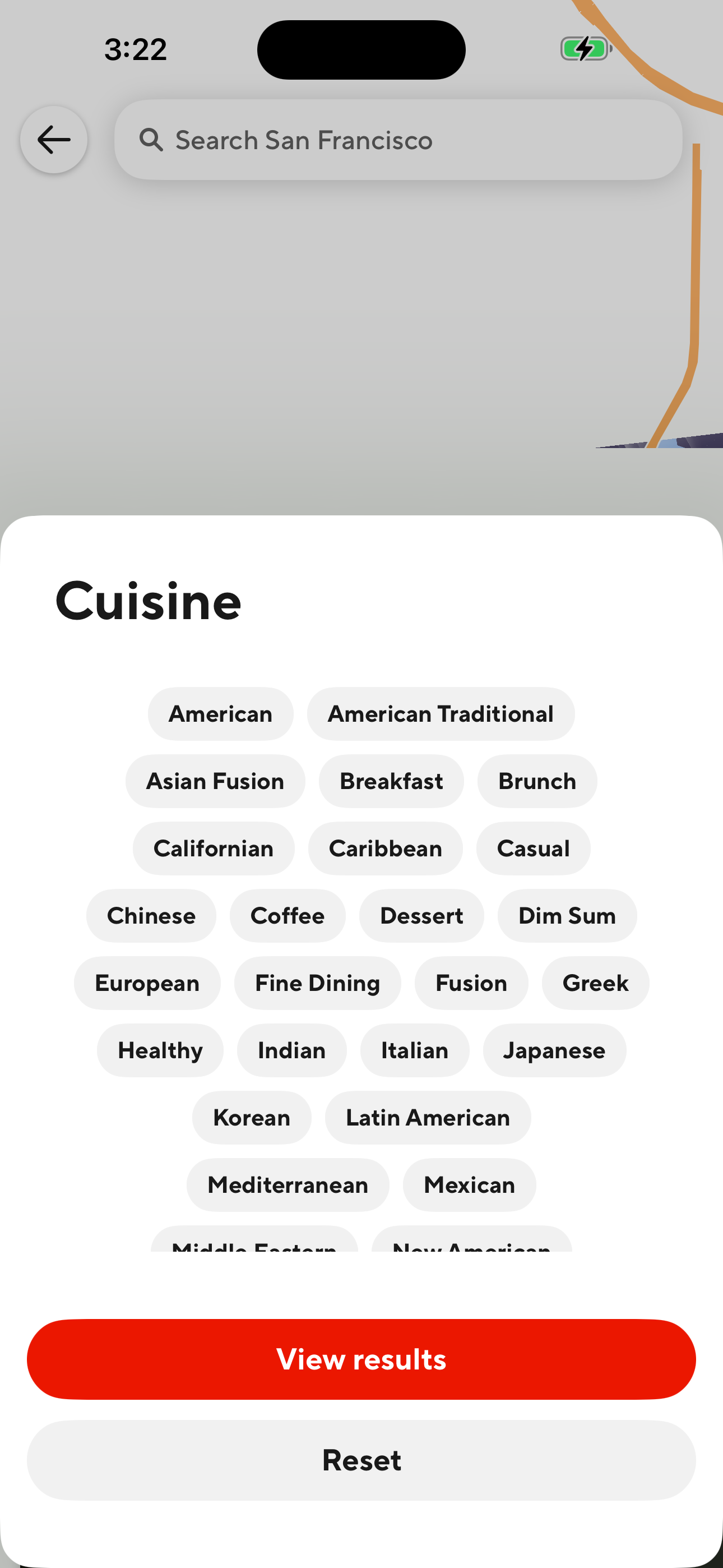 Reservations: Cuisine Filter