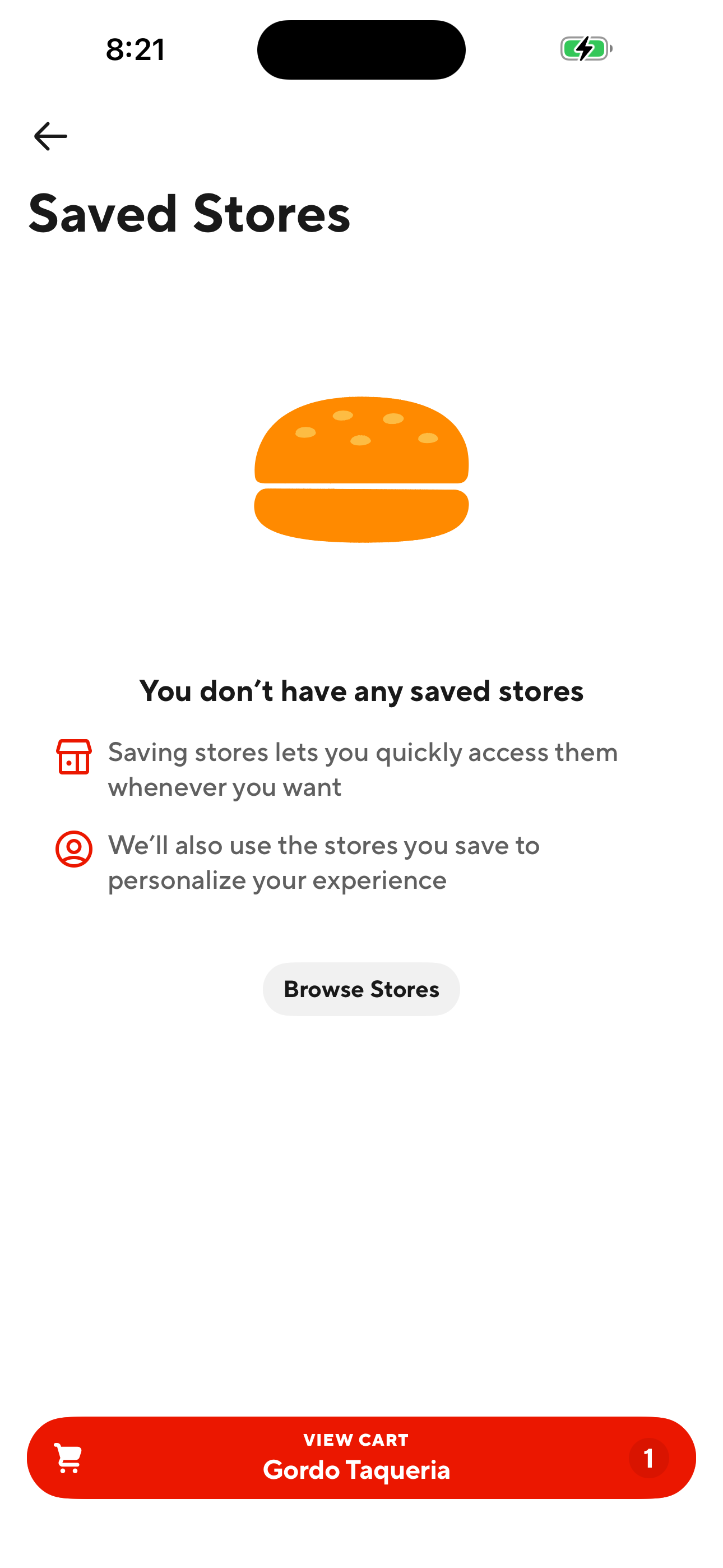 Saved Stores (empty state)