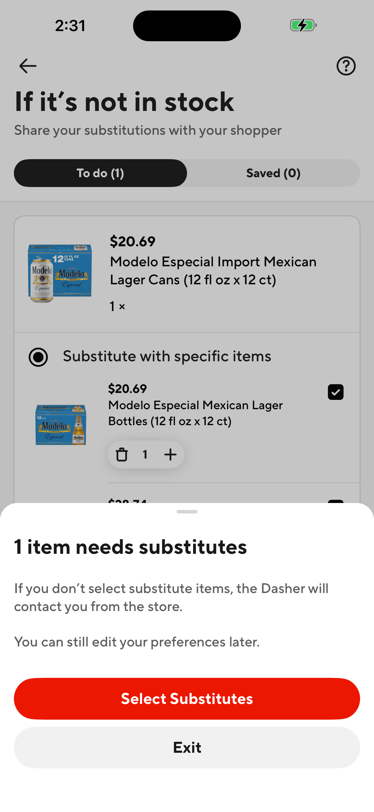 Substitutions exit warning (bottom sheet)