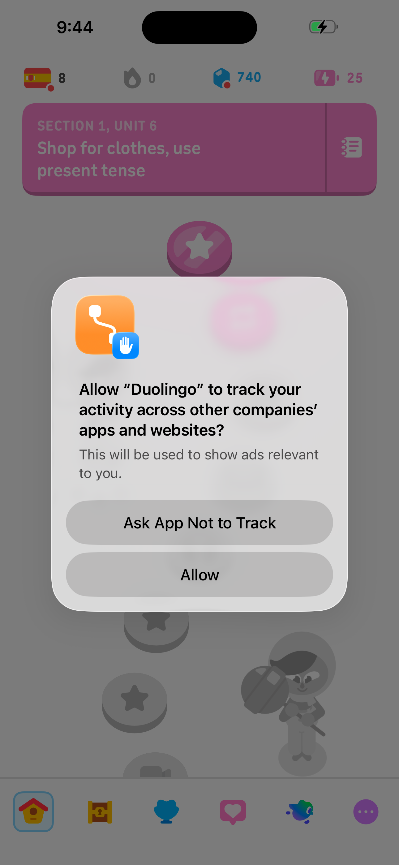 ATT — Allow Duolingo to track across apps?