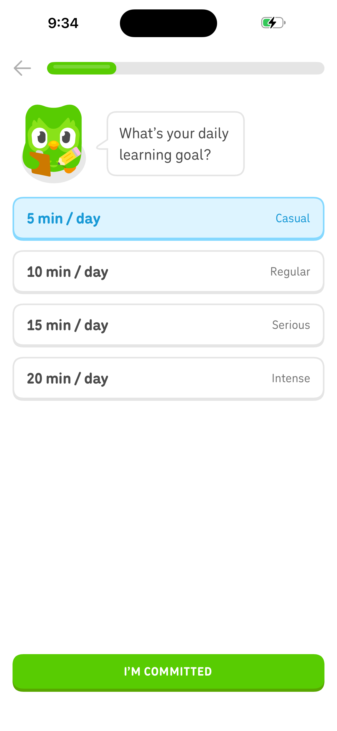 Onboarding — Daily goal (option selected)
