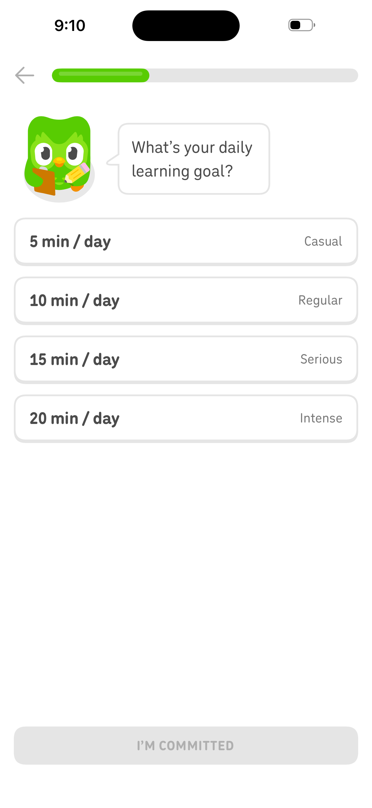 Onboarding — Daily learning goal