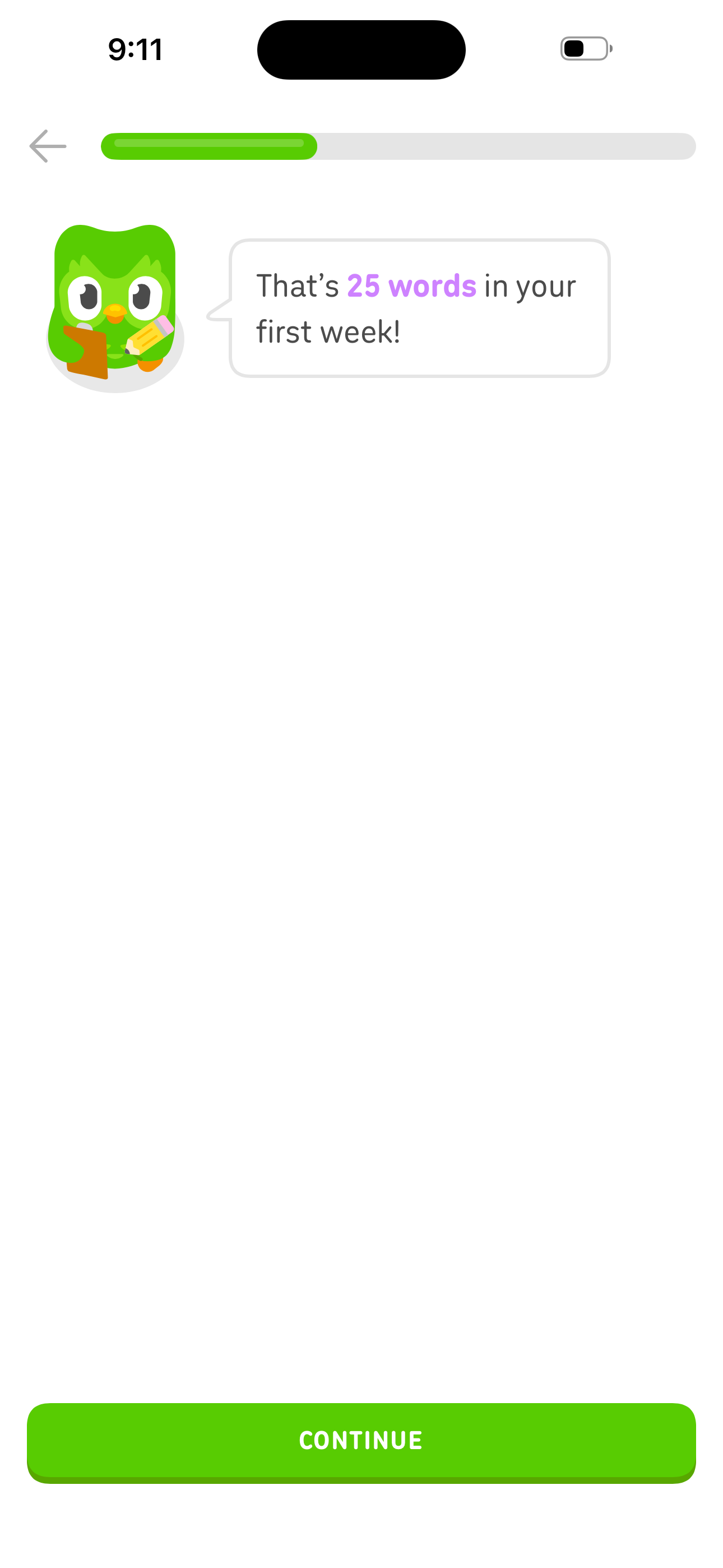 Onboarding — 25 words first week confirmation