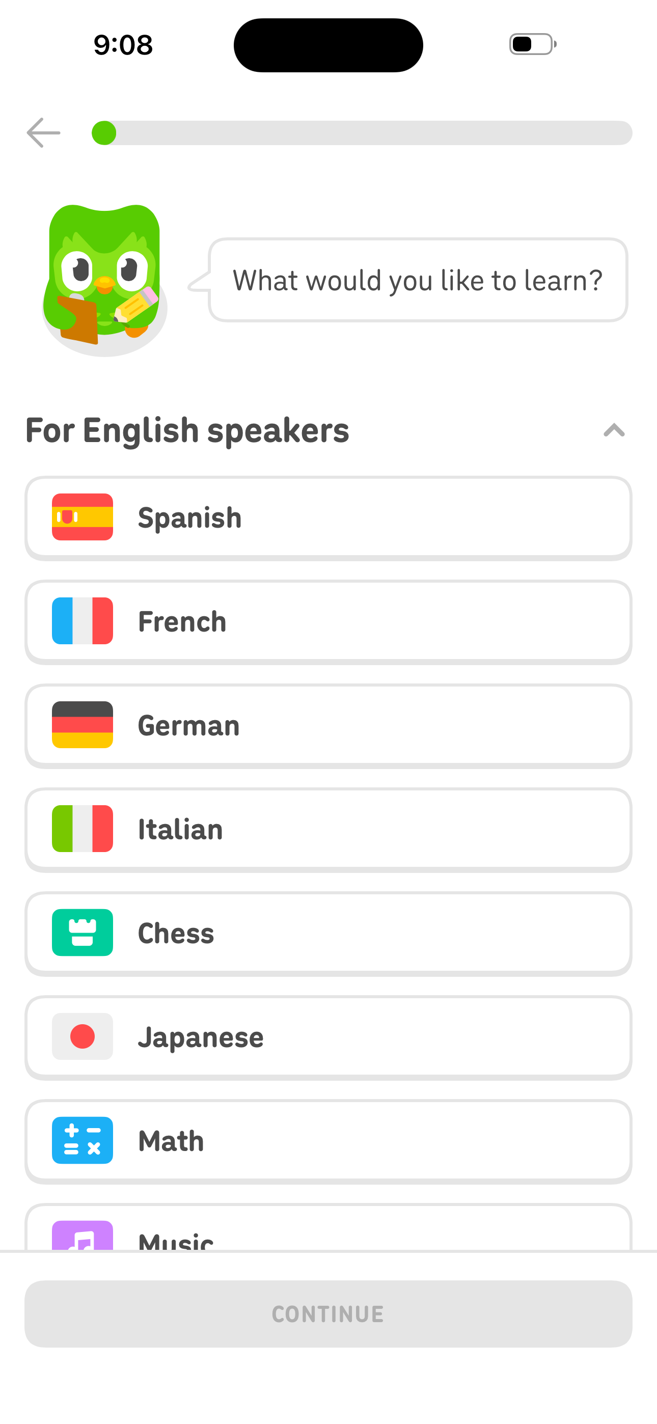 Onboarding — What would you like to learn?