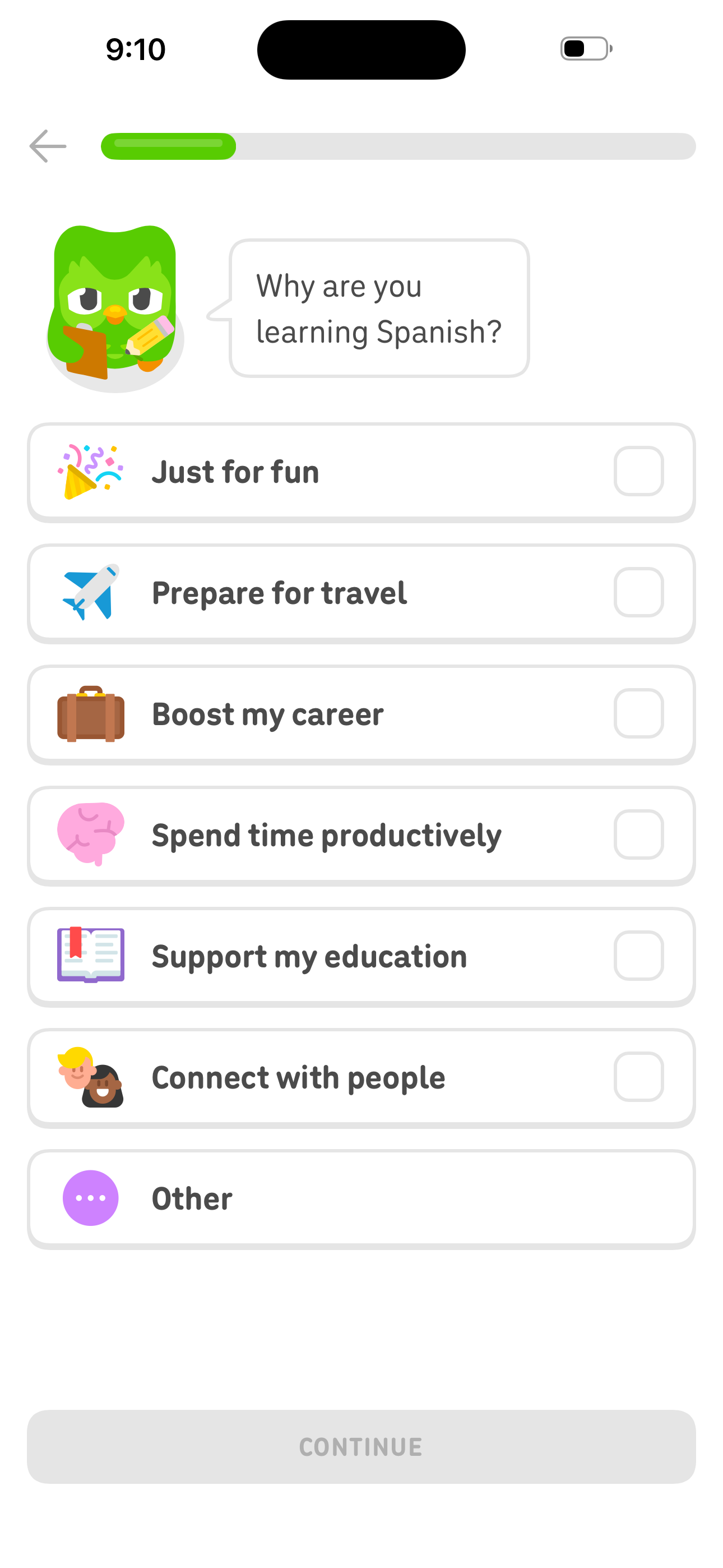 Onboarding — Why are you learning?