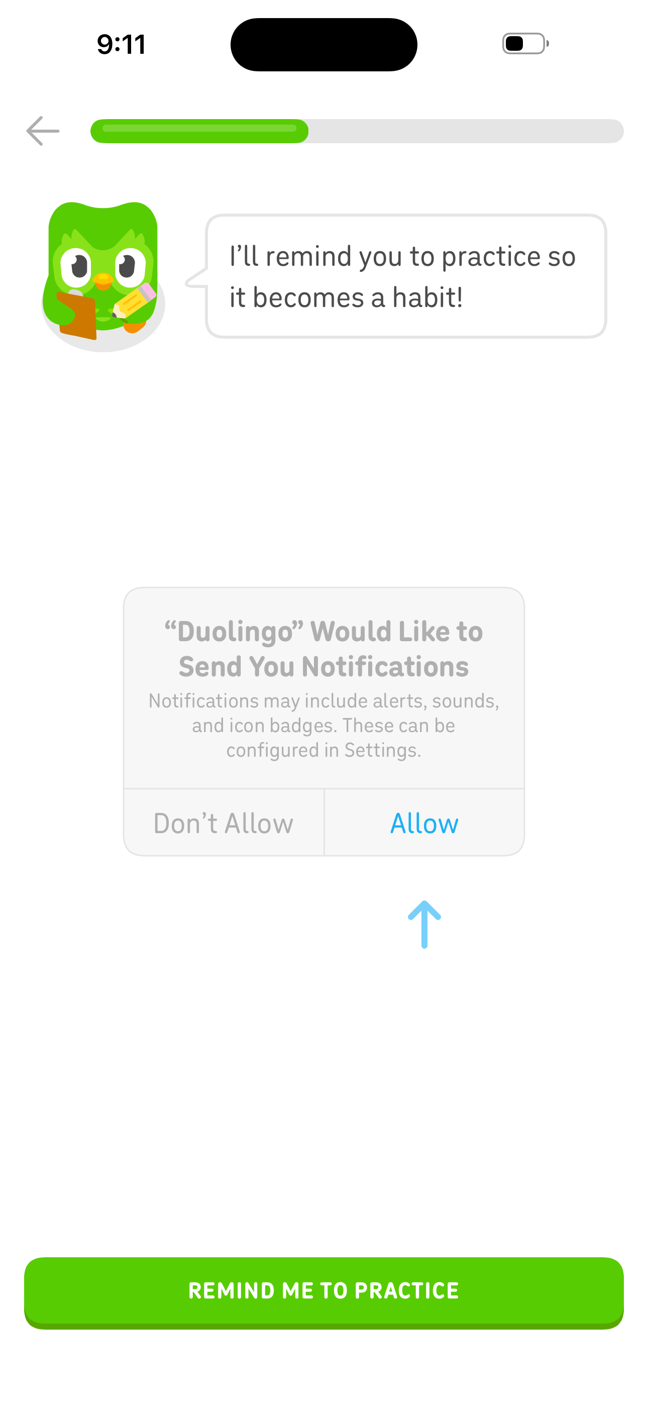 Onboarding — Notification permission