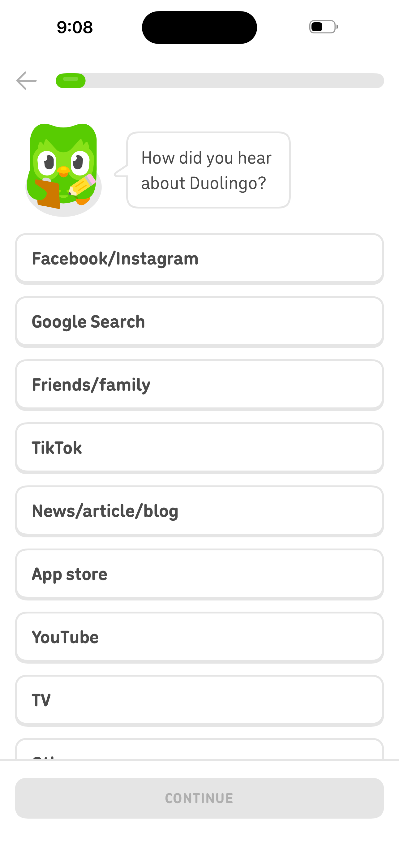 Onboarding — How did you hear about Duolingo?