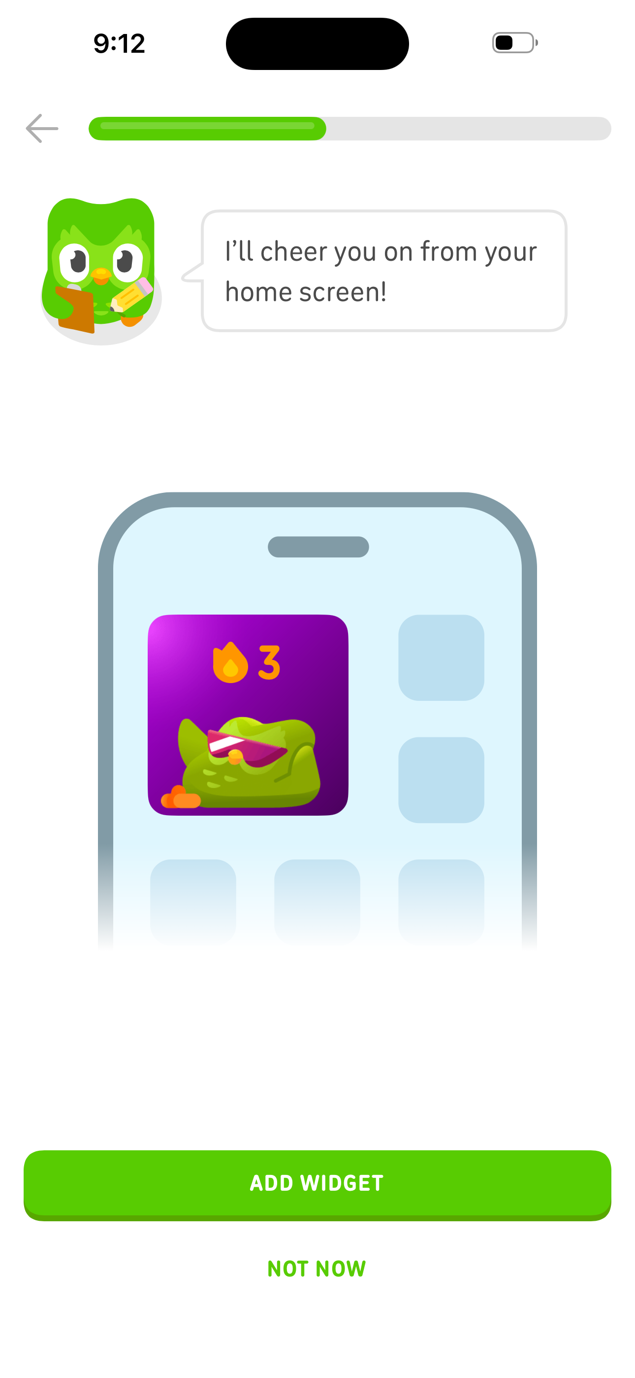 Onboarding — Add widget prompt
