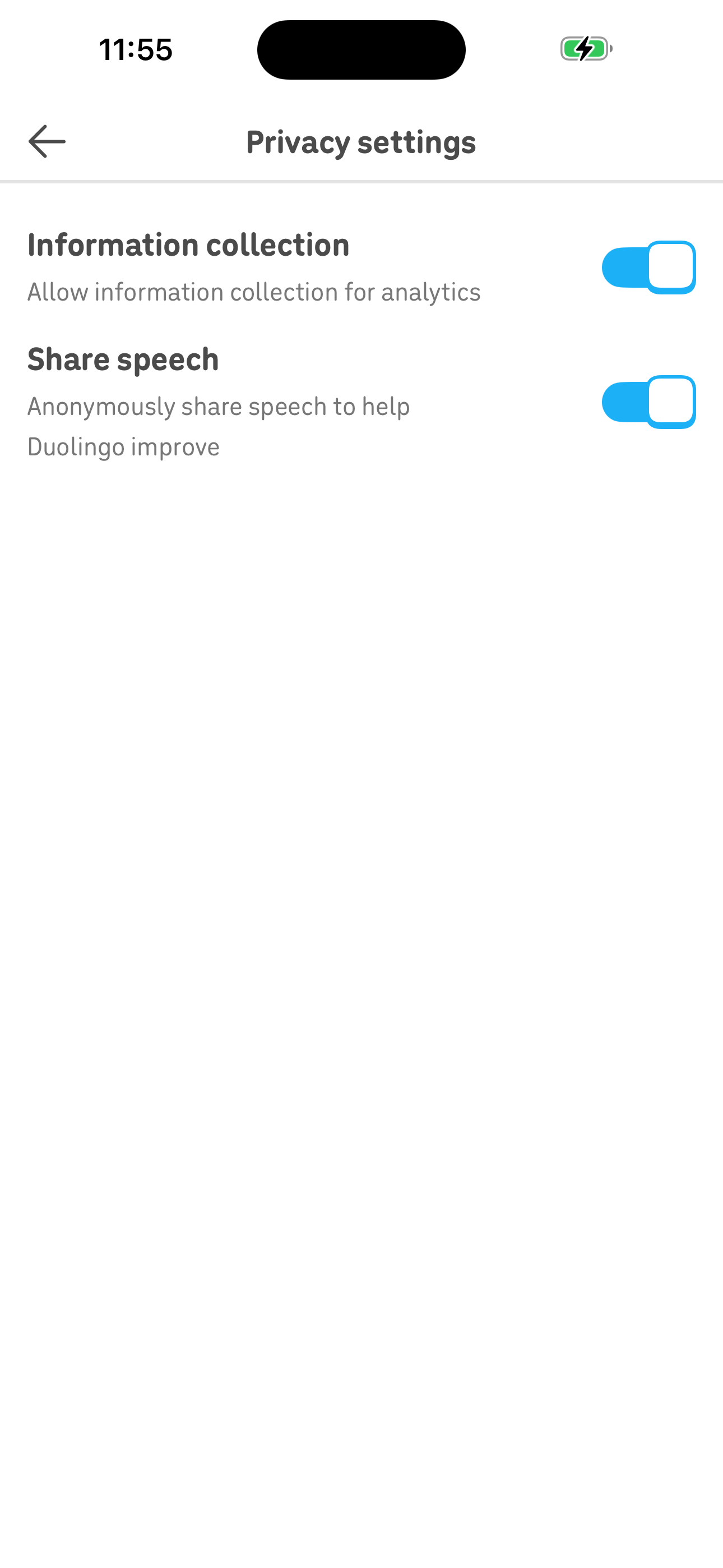 Settings — Privacy settings