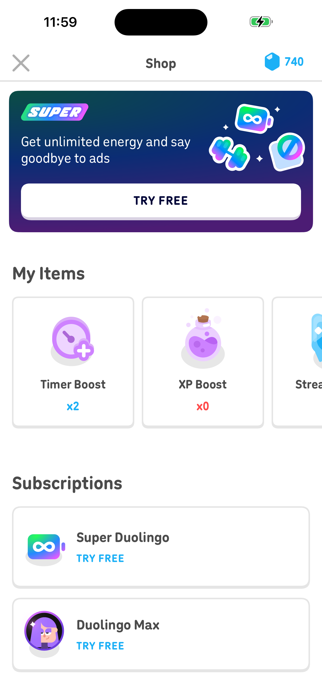 Shop — My Items and Subscriptions