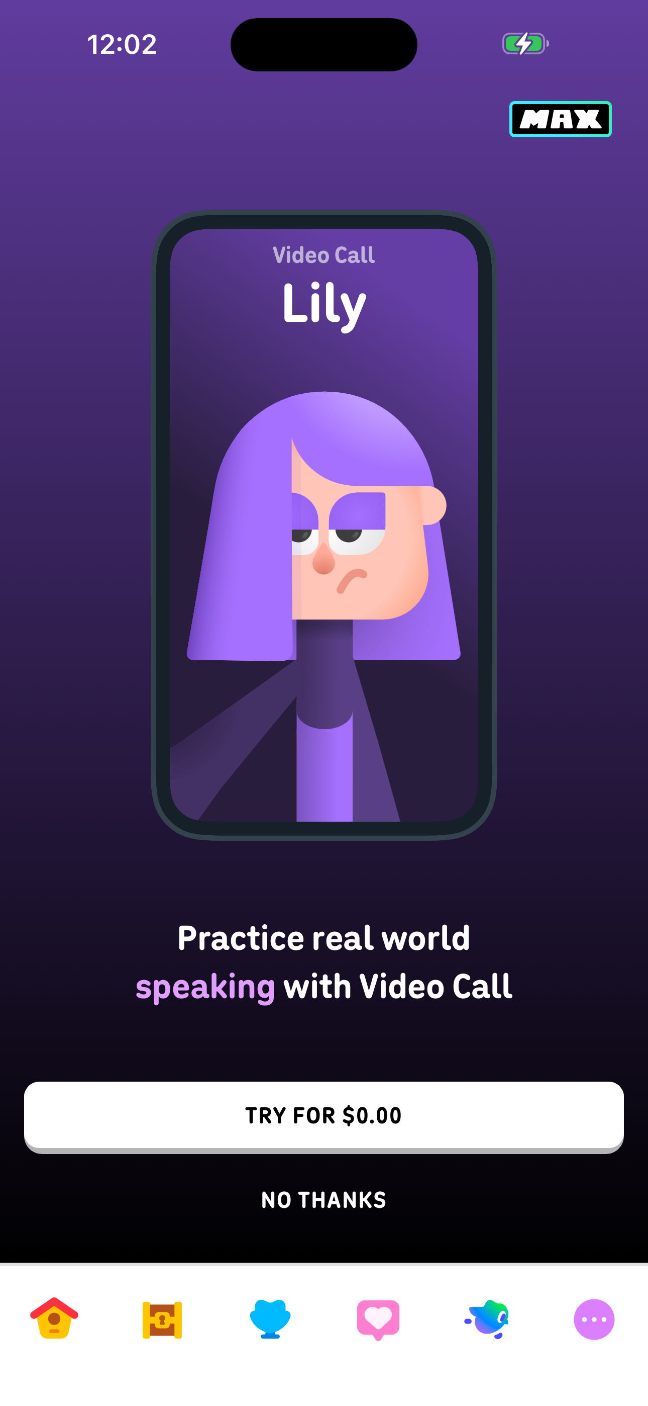 Video Call — Practice speaking with Lily (MAX upsell)