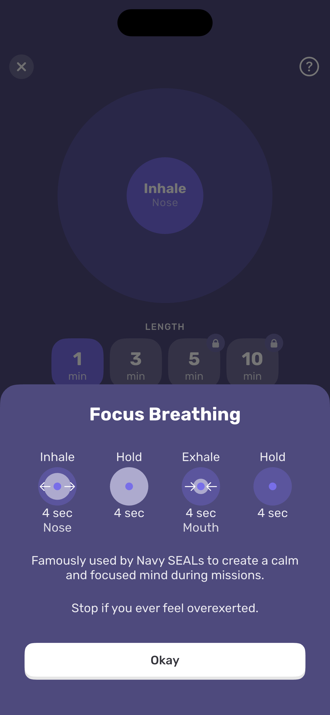 Focus Breathing — intro modal