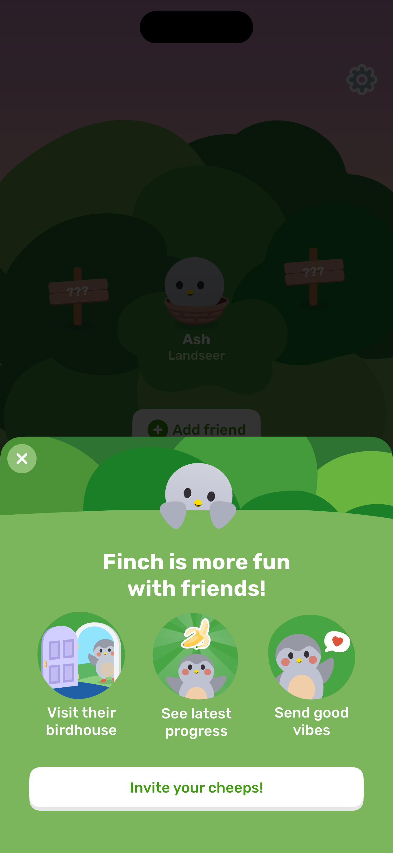 Friends — empty state with coach sheet