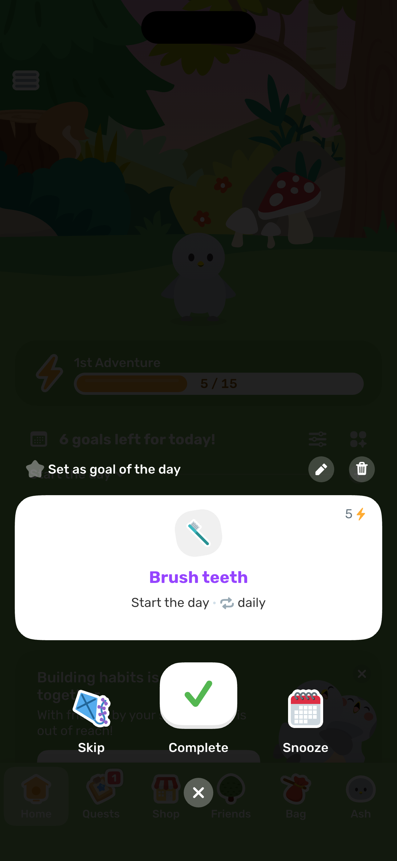 Goal tap — action sheet