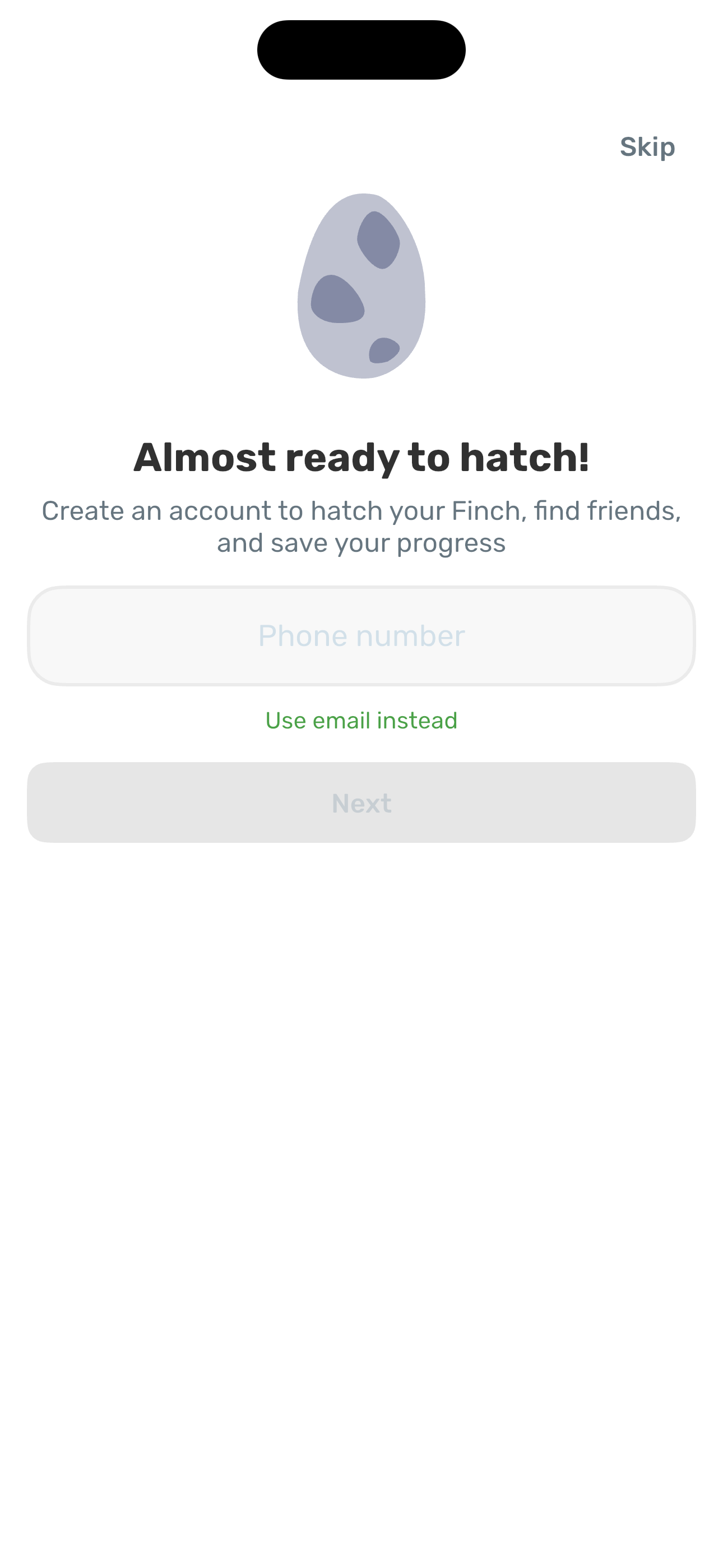 Almost ready to hatch — account creation (phone)
