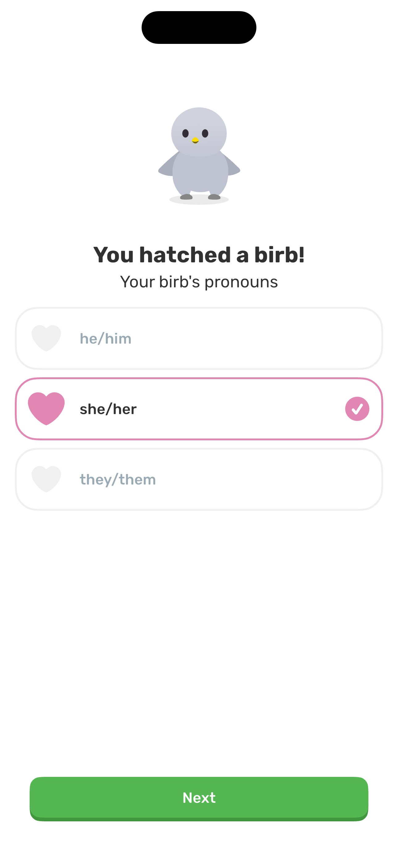 You hatched a birb! — pronouns picker