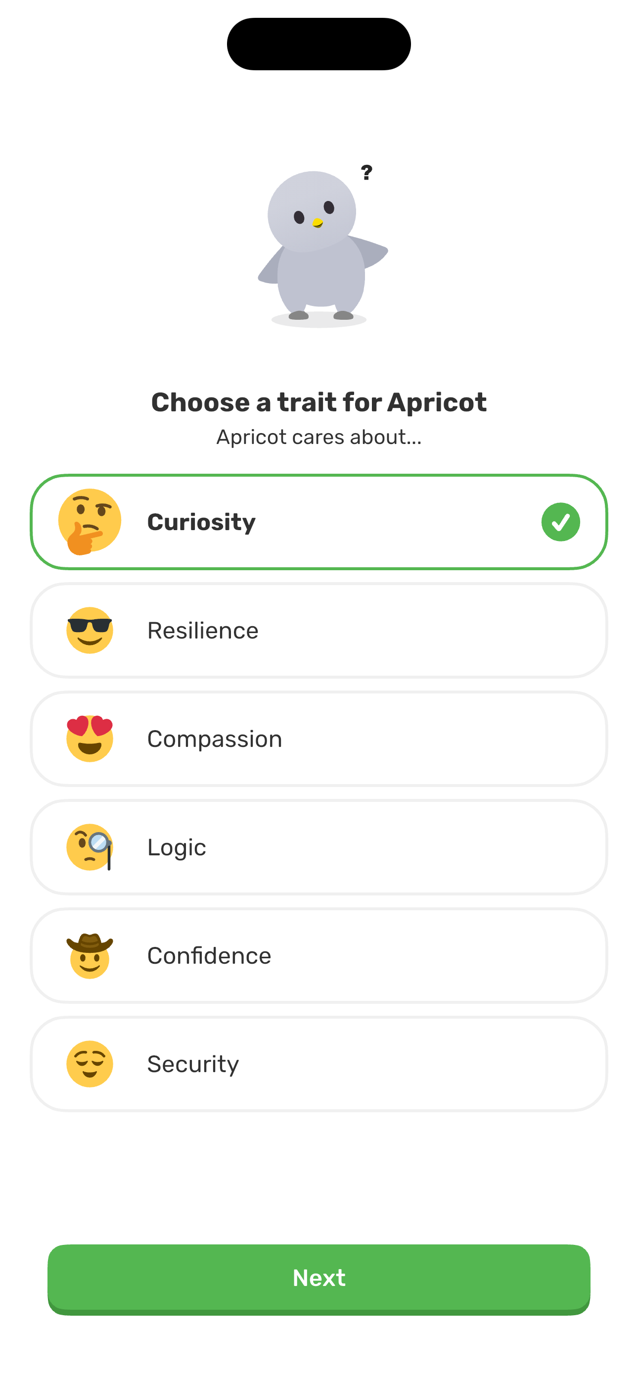 Choose a trait for Apricot — Apricot cares about...