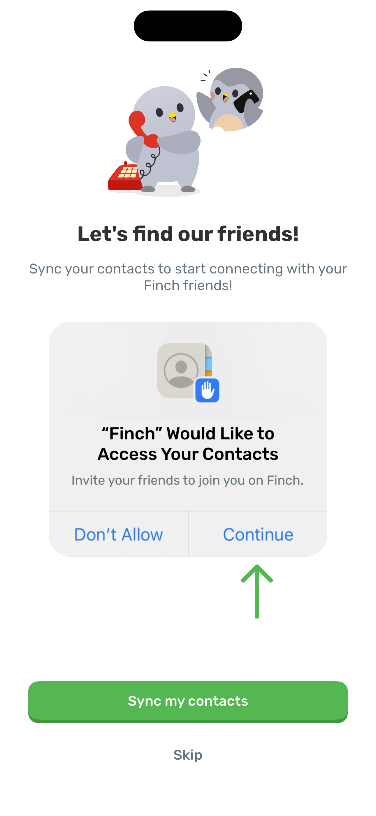 Buddies — contacts permission prompt (STOP)