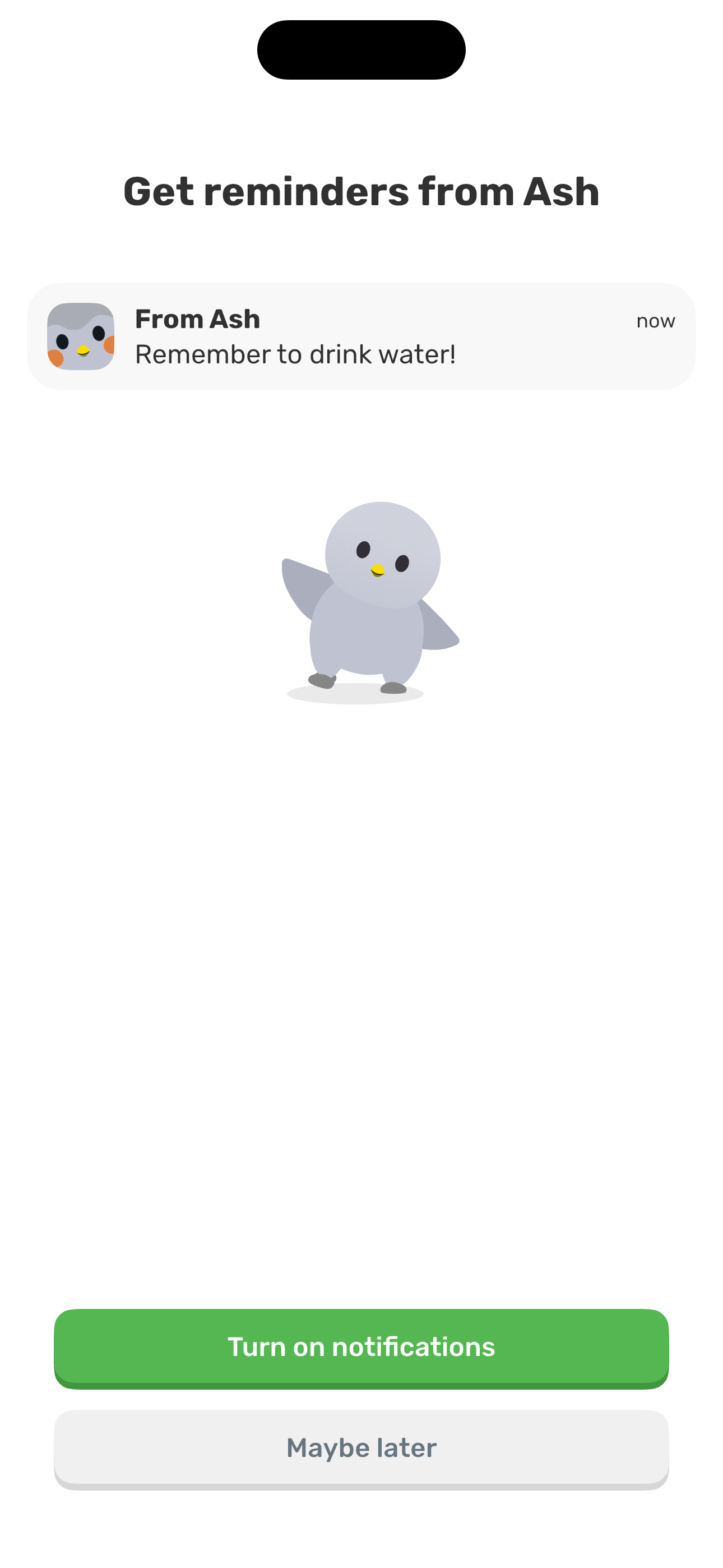 Early notifications prompt — reminders from Ash