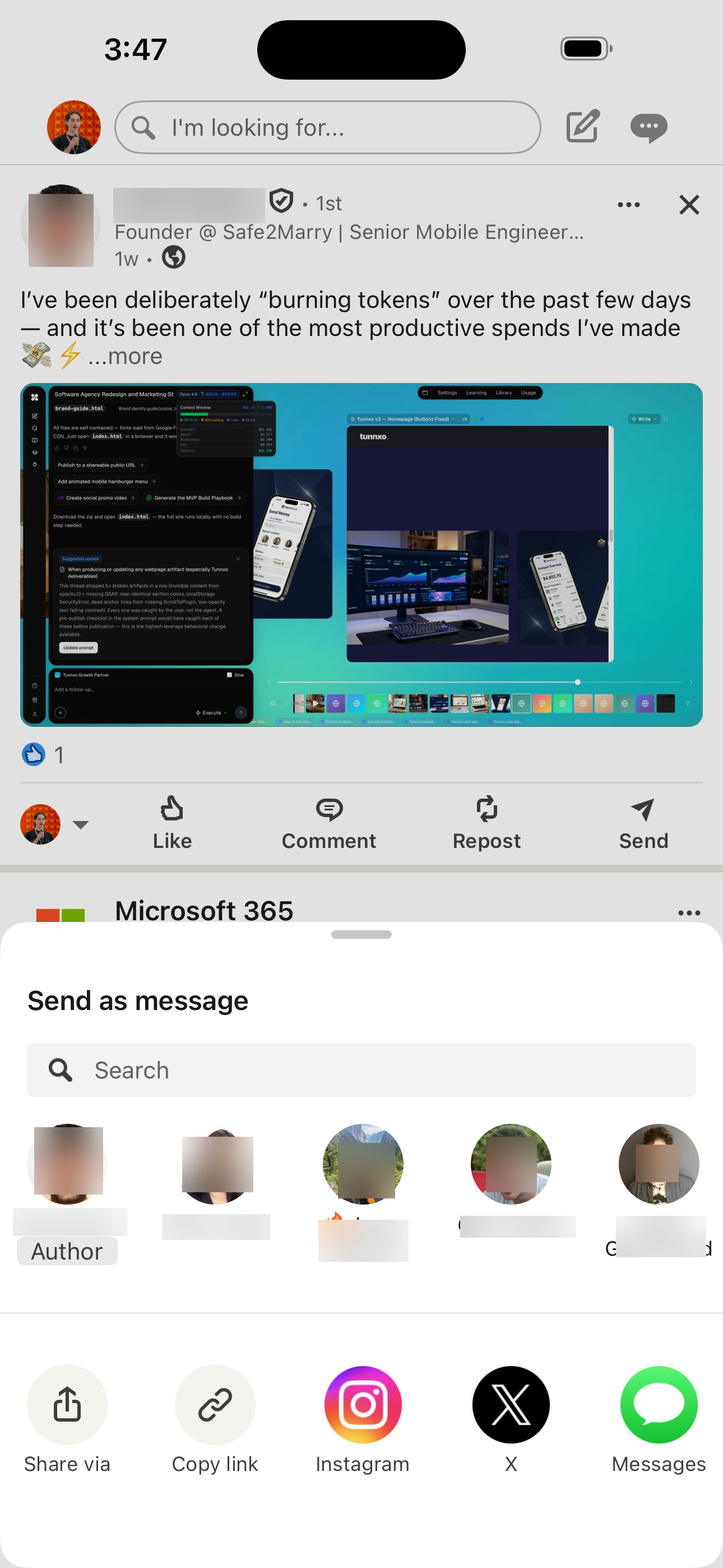 Post Share (Send as message)