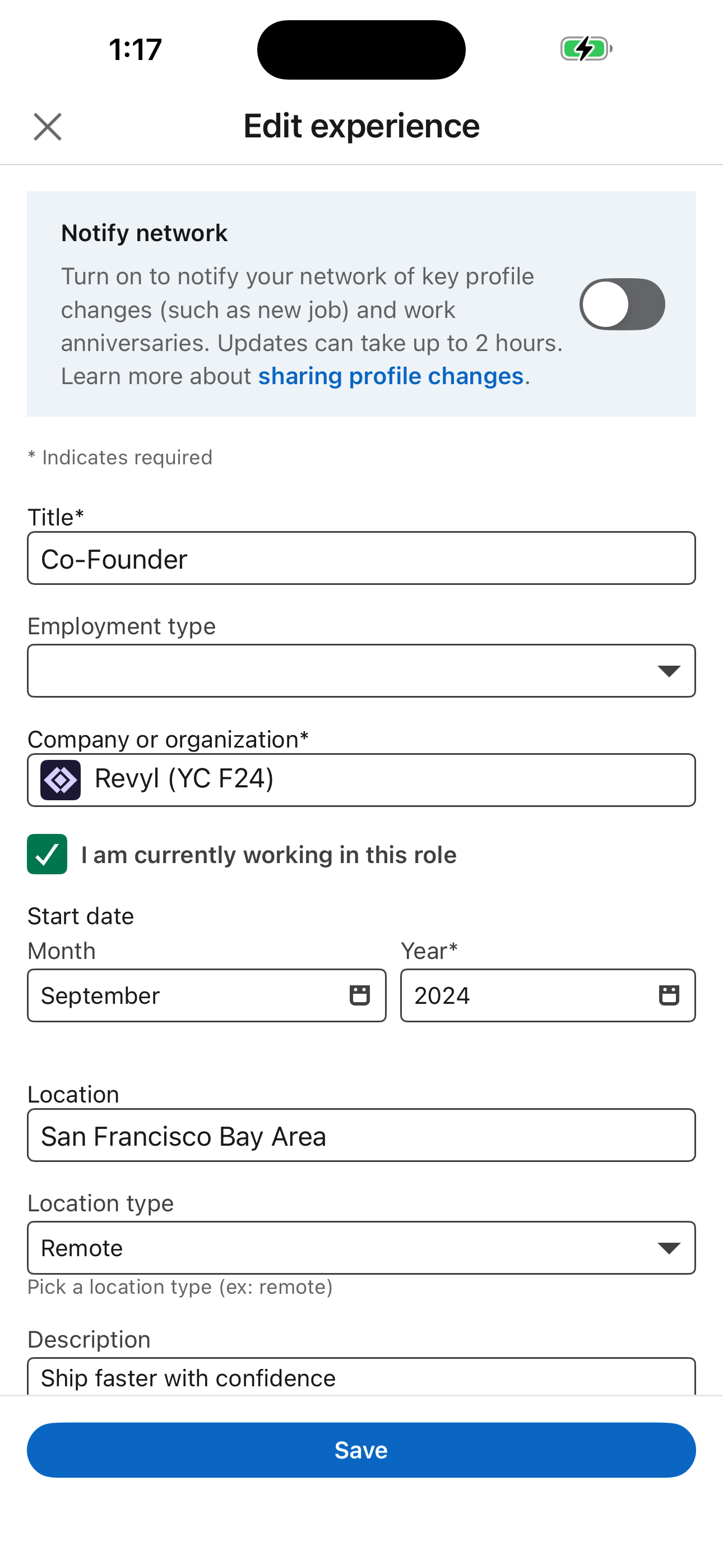Edit Experience Form