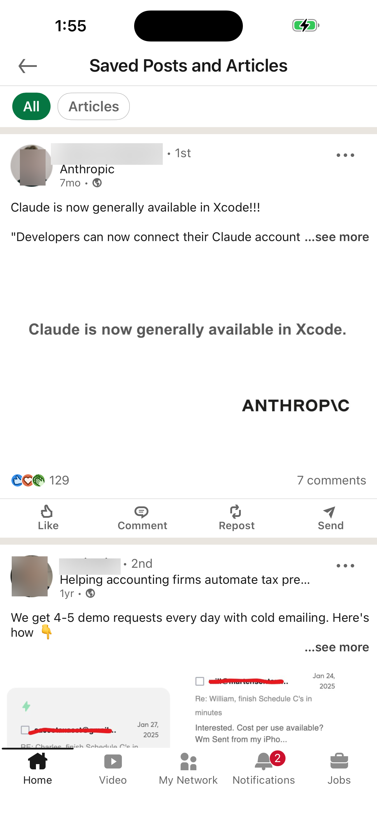 Saved Posts and Articles