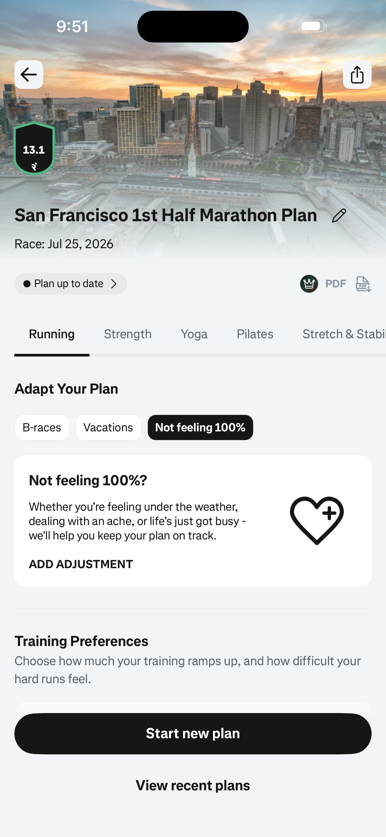 Manage Plan — Not Feeling 100% Tab