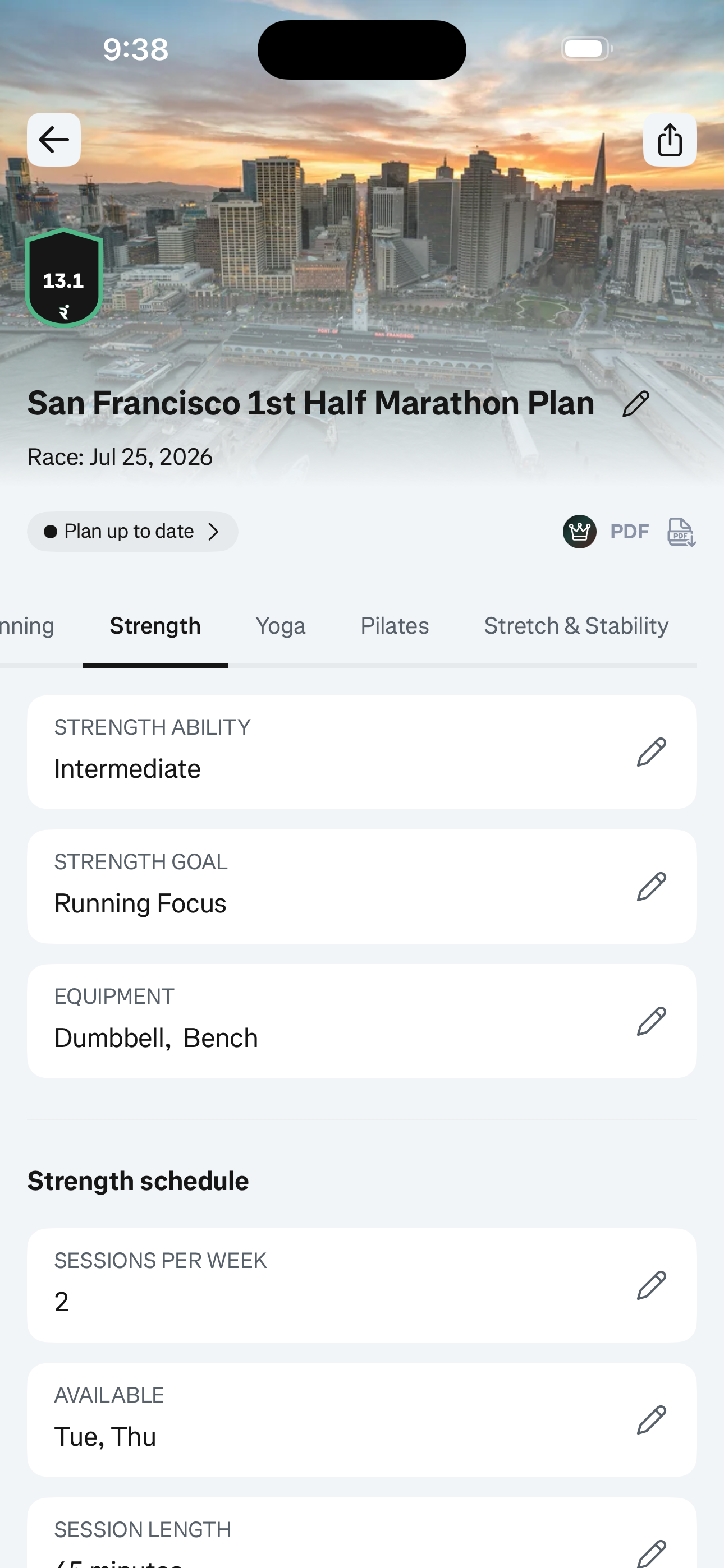 Manage Plan — Strength Tab