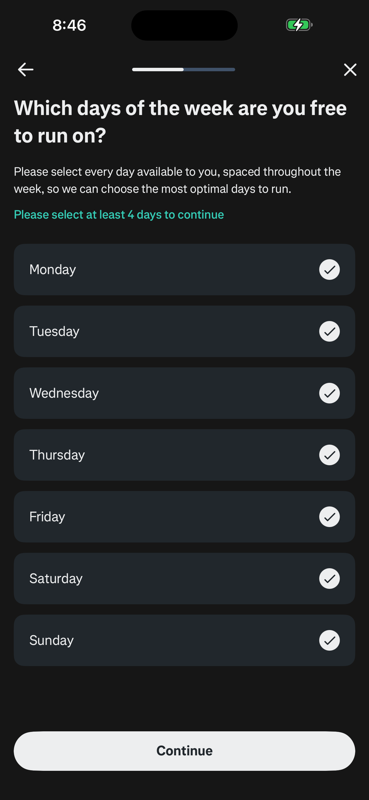 Onboarding — Free Days of Week